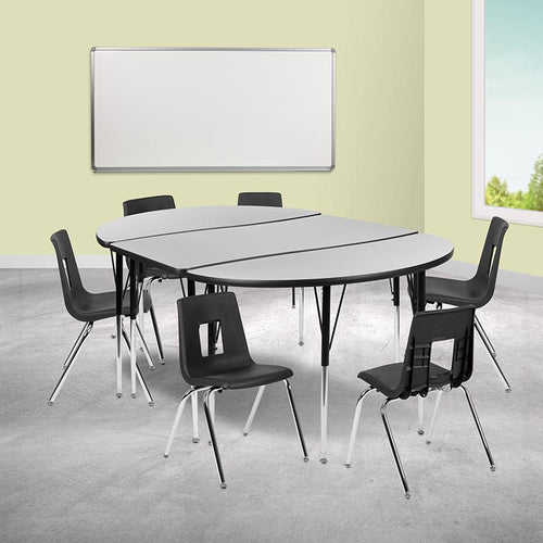 76'' Oval Wave Activity Table Set with 18'' Student Stack Chairs, Grey/Black - Flash Furniture