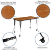 Mobile 76'' Oval Wave Activity Table Set with 18'' Student Stack Chairs, Oak/Black - Flash Furniture