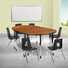 Mobile 76'' Oval Wave Activity Table Set with 18'' Student Stack Chairs, Oak/Black - Flash Furniture