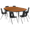 76'' Oval Wave Activity Table Set with 18'' Student Stack Chairs, Oak/Black - Flash Furniture