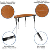 76'' Oval Wave Activity Table Set with 18'' Student Stack Chairs, Oak/Black - Flash Furniture
