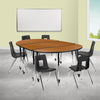 Mobile 86'' Oval Wave Activity Table Set with 18'' Student Stack Chairs, Oak/Black - Flash Furniture