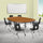 Mobile 86'' Oval Wave Activity Table Set with 18'' Student Stack Chairs, Oak/Black - Flash Furniture