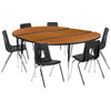 86'' Oval Wave Activity Table Set with 18'' Student Stack Chairs, Oak/Black - Flash Furniture