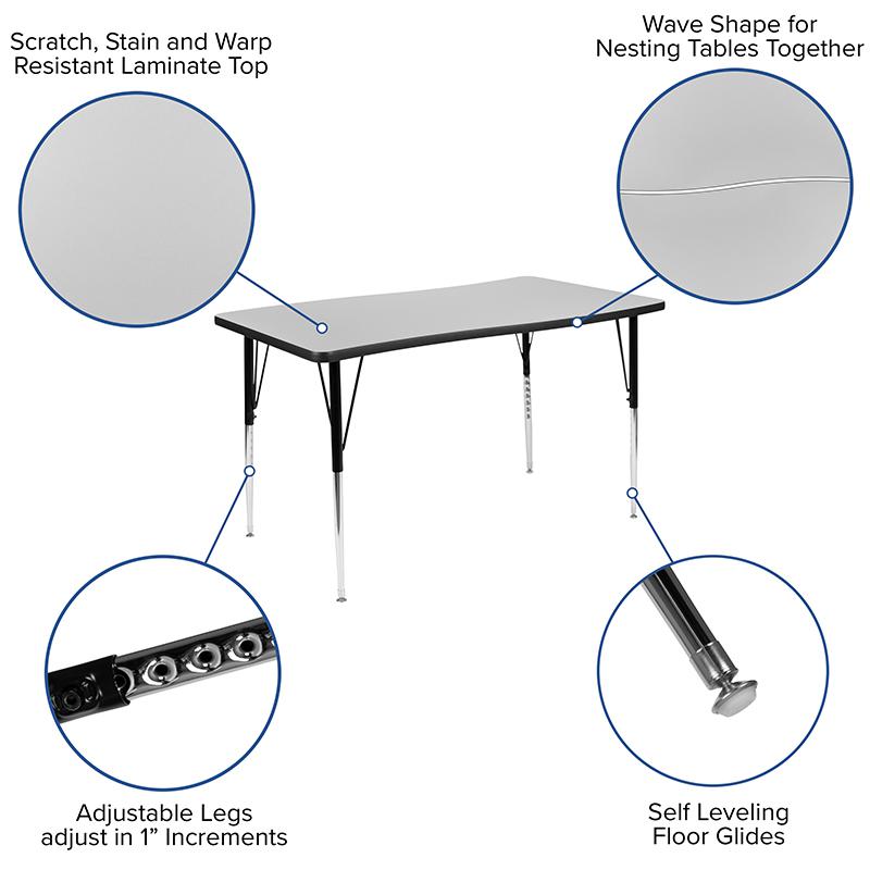 2 Piece 76'' Wave Grey Thermal Activity Table Set - Standard Height Legs - Flash Furniture