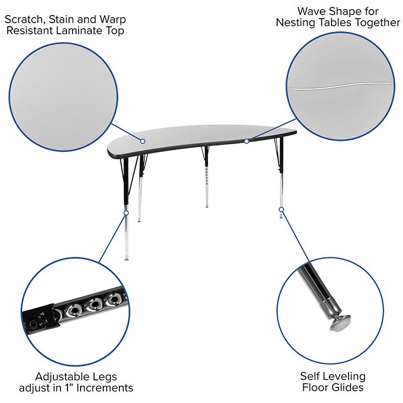 2 Piece 86'' Wave Grey Thermal Activity Table Set - Standard Height Legs - Flash Furniture