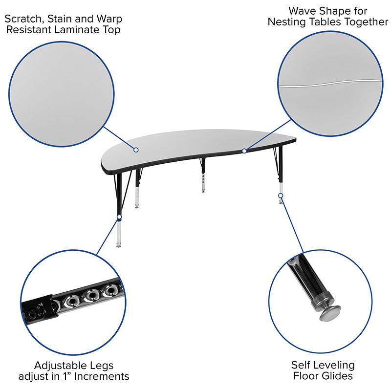 2 Piece 86'' Wave Grey Thermal Activity Table Set - Height Adjustable Short Legs - Flash Furniture