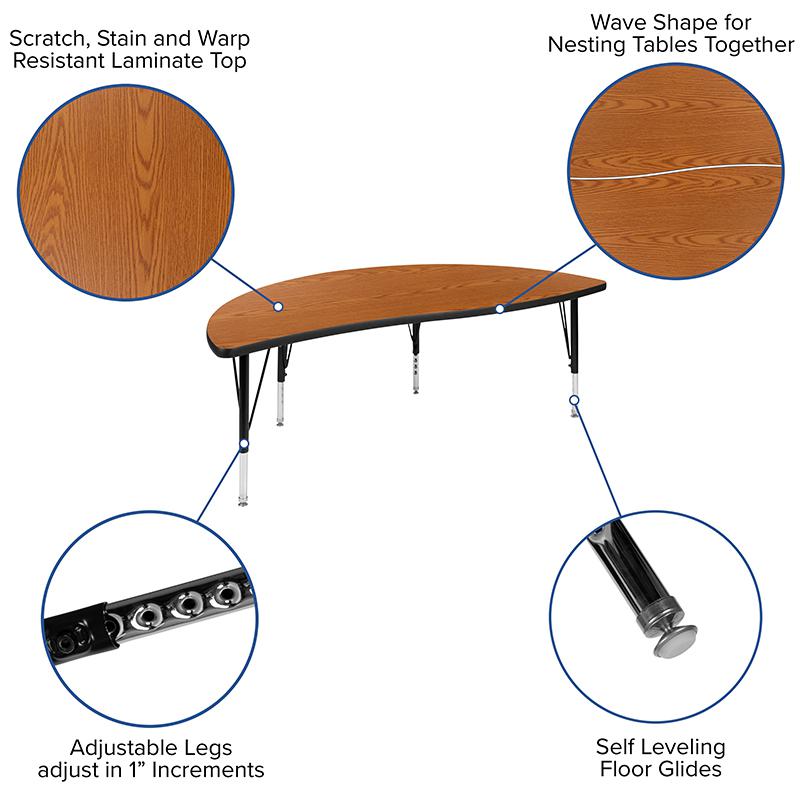 2 Piece 86'' Wave Oak Thermal Activity Table Set - Height Adjustable Short Legs - Flash Furniture