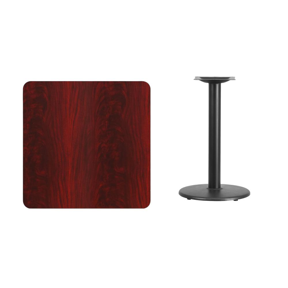 30'' Square Mahogany Laminate Table Top with 18'' Round Table Height Base - Flash Furniture