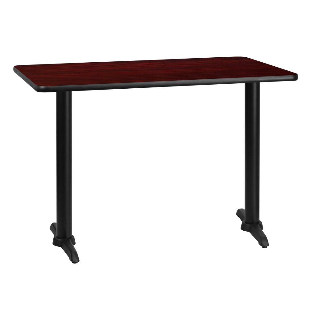 30'' x 42'' Rectangular Mahogany Table Top with 5'' x 22'' Table Height Bases - Flash Furniture
