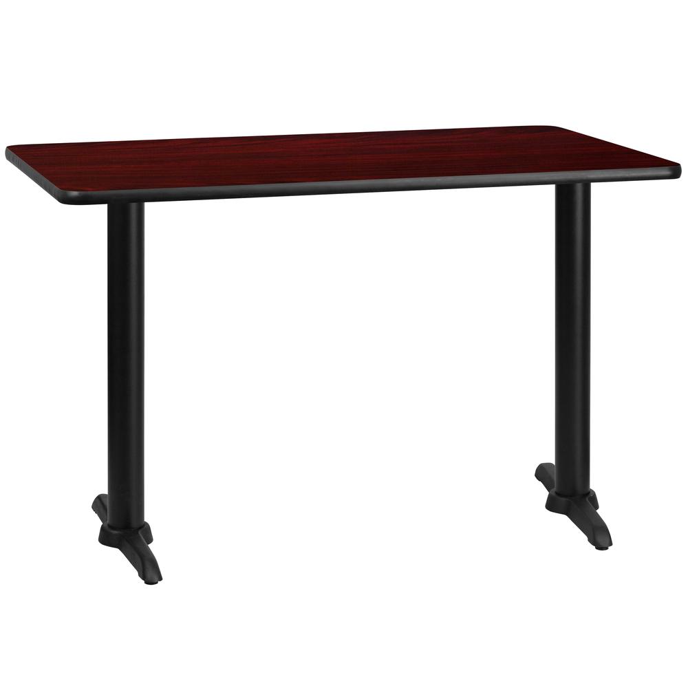 30'' x 48'' Rectangular Mahogany Table Top with 5'' x 22'' Table Height Bases - Flash Furniture