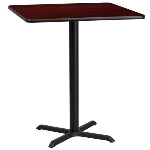 36'' Square Mahogany Laminate Table Top with 30'' x 30'' Bar Height Table Base - Flash Furniture