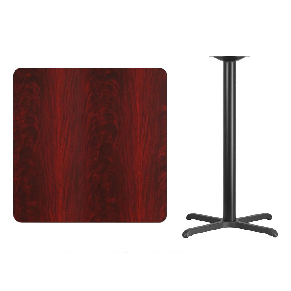 36'' Square Mahogany Laminate Table Top with 30'' x 30'' Bar Height Table Base - Flash Furniture