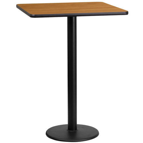 24'' Square Natural Laminate Table Top with 18'' Round Bar Height Table Base - Flash Furniture