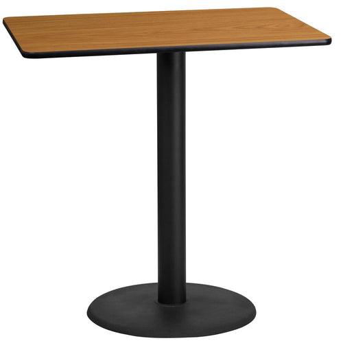 24'' x 42'' Rectangular Natural Table Top with 24'' Round Bar Height Table Base - Flash Furniture