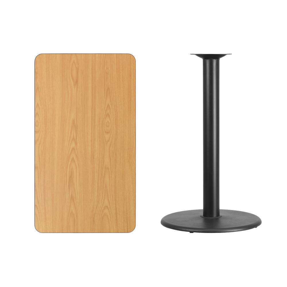 24'' x 42'' Rectangular Natural Table Top with 24'' Round Bar Height Table Base - Flash Furniture