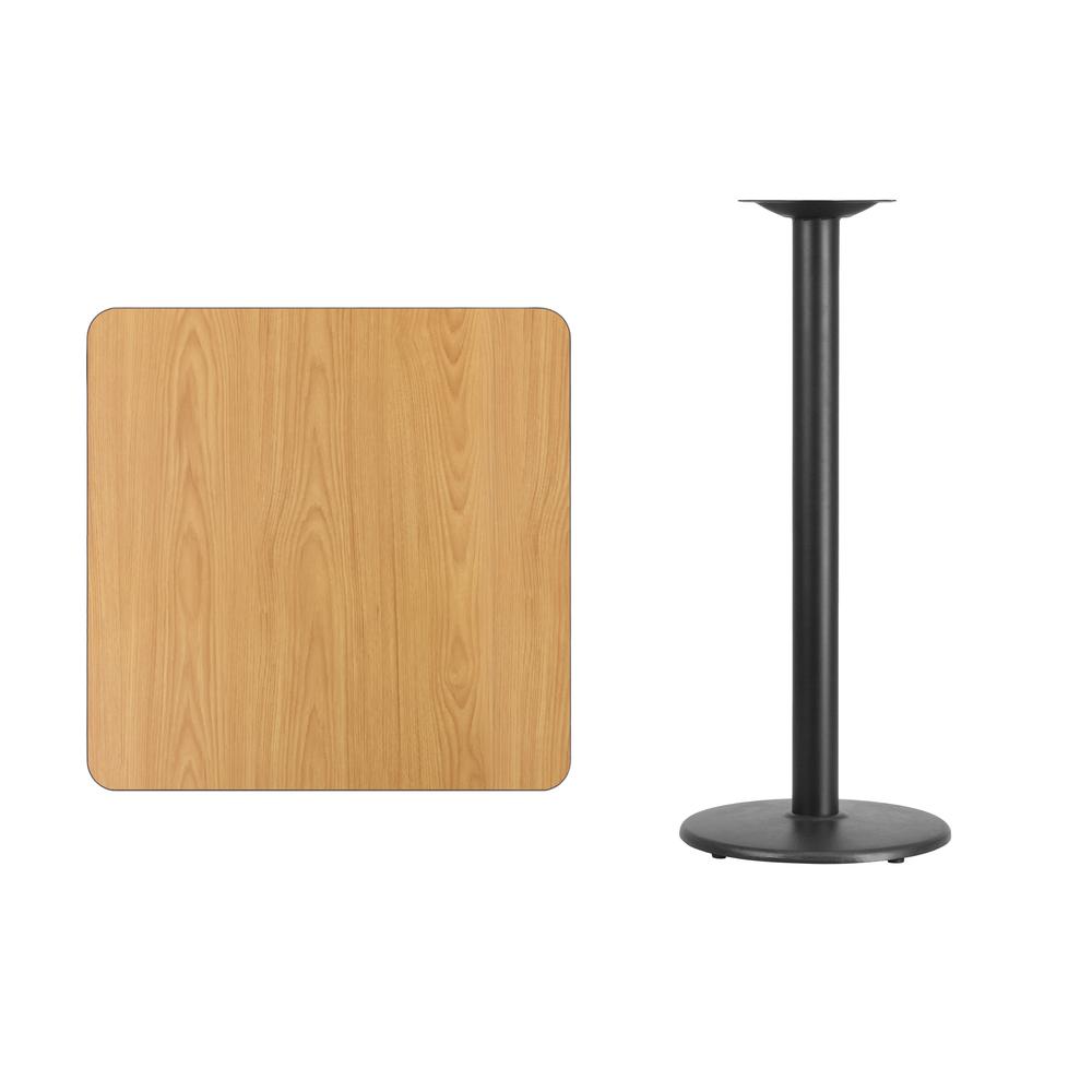 30'' Square Natural Laminate Table Top with 18'' Round Bar Height Table Base - Flash Furniture
