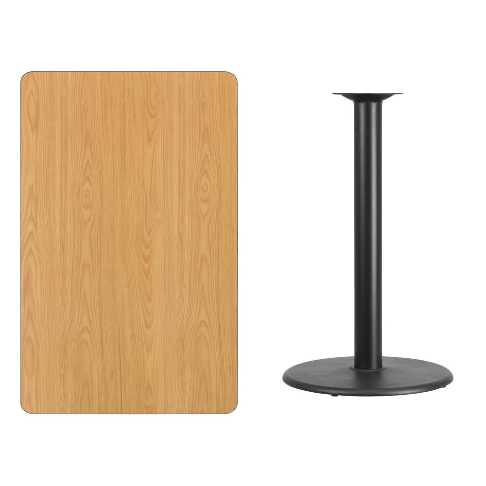 30'' x 48'' Rectangular Natural Table Top with 24'' Round Bar Height Table Base - Flash Furniture