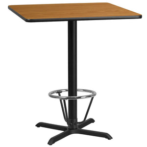 36'' Natural Table Top with 30'' x 30'' Bar Height Table Base and Foot Ring - Flash Furniture