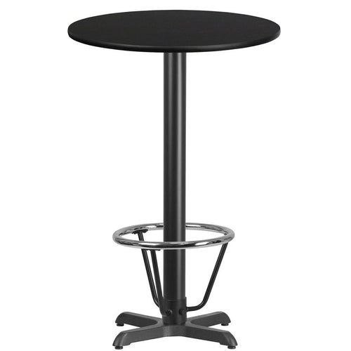 24'' Round Black Table Top with 22'' x 22'' Bar Height Table Base and Foot Ring - Flash Furniture