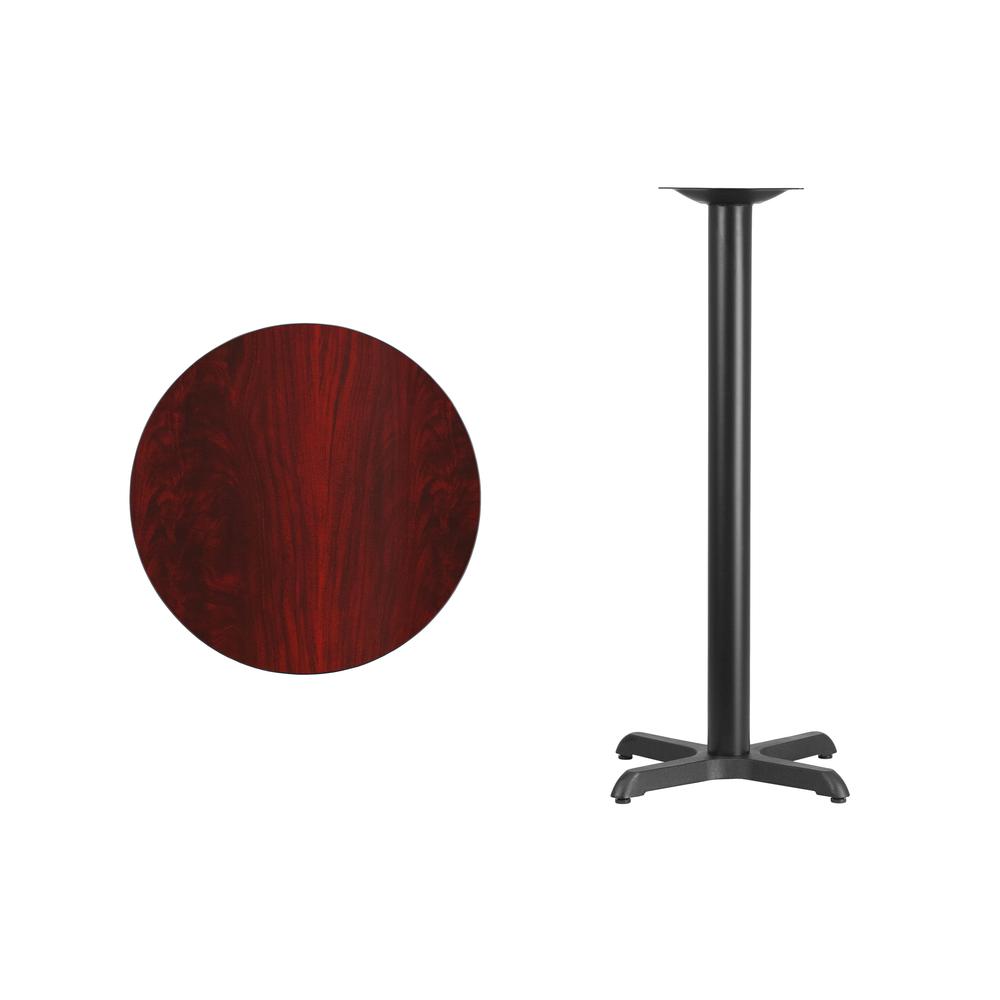 24'' Round Mahogany Laminate Table Top with 22'' x 22'' Bar Height Table Base - Flash Furniture