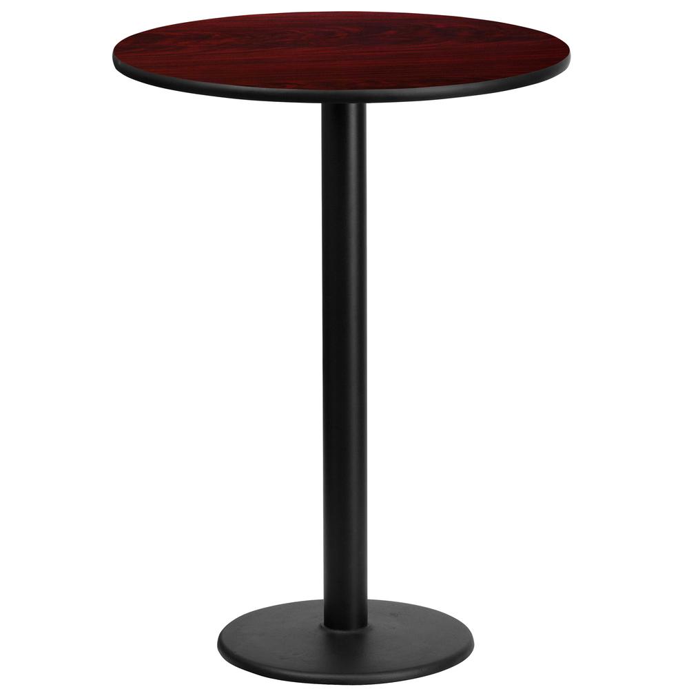 24'' Round Mahogany Laminate Table Top with 18'' Round Bar Height Table Base - Flash Furniture