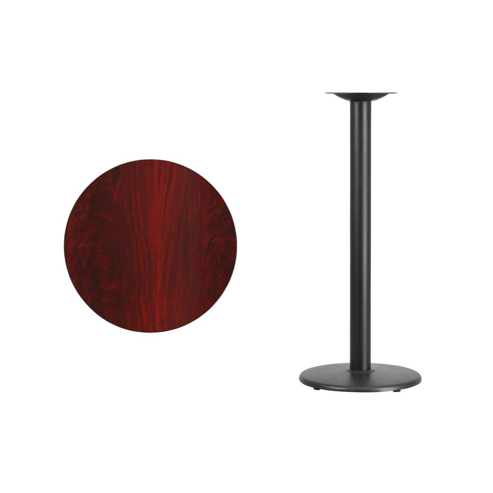 24'' Round Mahogany Laminate Table Top with 18'' Round Bar Height Table Base - Flash Furniture