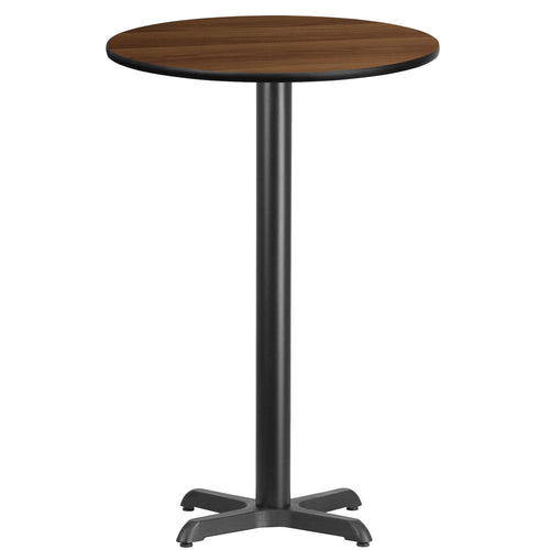 24'' Round Walnut Laminate Table Top with 22'' x 22'' Bar Height Table Base - Flash Furniture