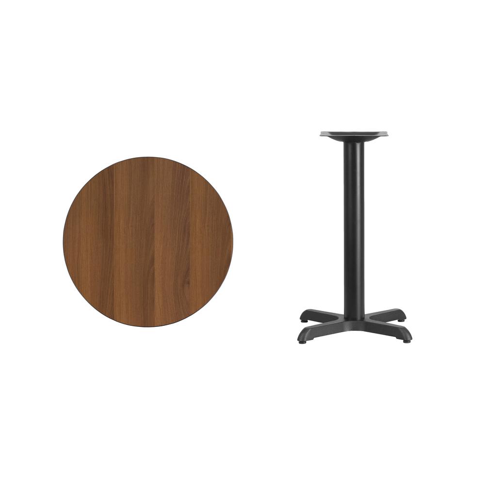 24'' Round Walnut Laminate Table Top with 22'' x 22'' Table Height Base - Flash Furniture