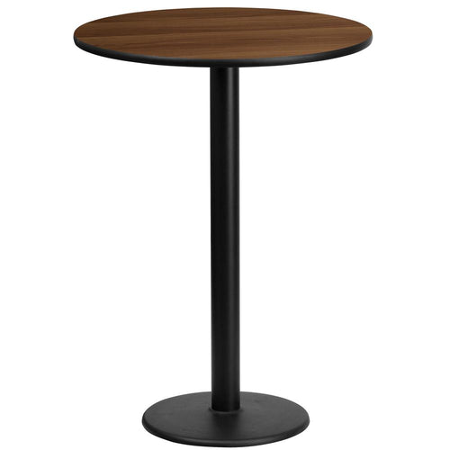 24'' Round Walnut Laminate Table Top with 18'' Round Bar Height Table Base - Flash Furniture