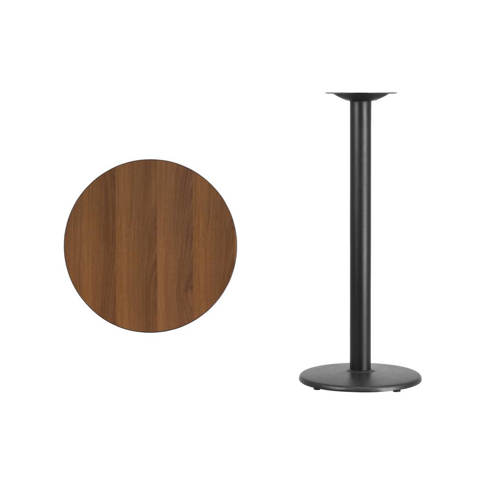 24'' Round Walnut Laminate Table Top with 18'' Round Bar Height Table Base - Flash Furniture