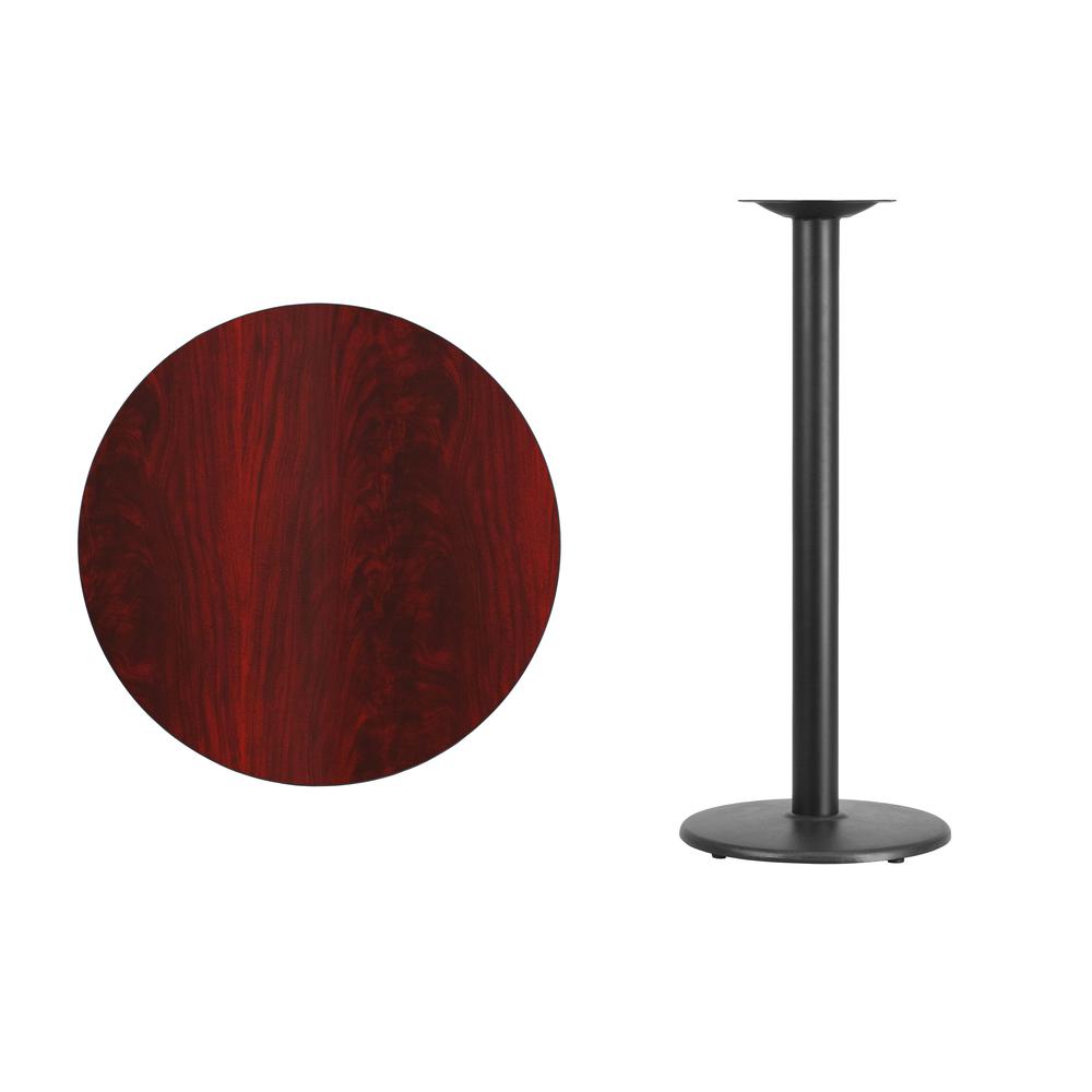 30'' Round Mahogany Laminate Table Top with 18'' Round Bar Height Table Base - Flash Furniture