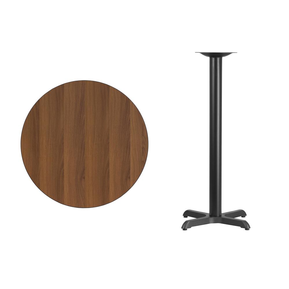 30'' Round Walnut Laminate Table Top with 22'' x 22'' Bar Height Table Base - Flash Furniture