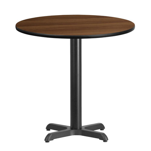 30'' Round Walnut Laminate Table Top with 22'' x 22'' Table Height Base - Flash Furniture