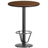 30'' Round Walnut Table Top with 18'' Round Bar Height Table Base and Foot Ring - Flash Furniture