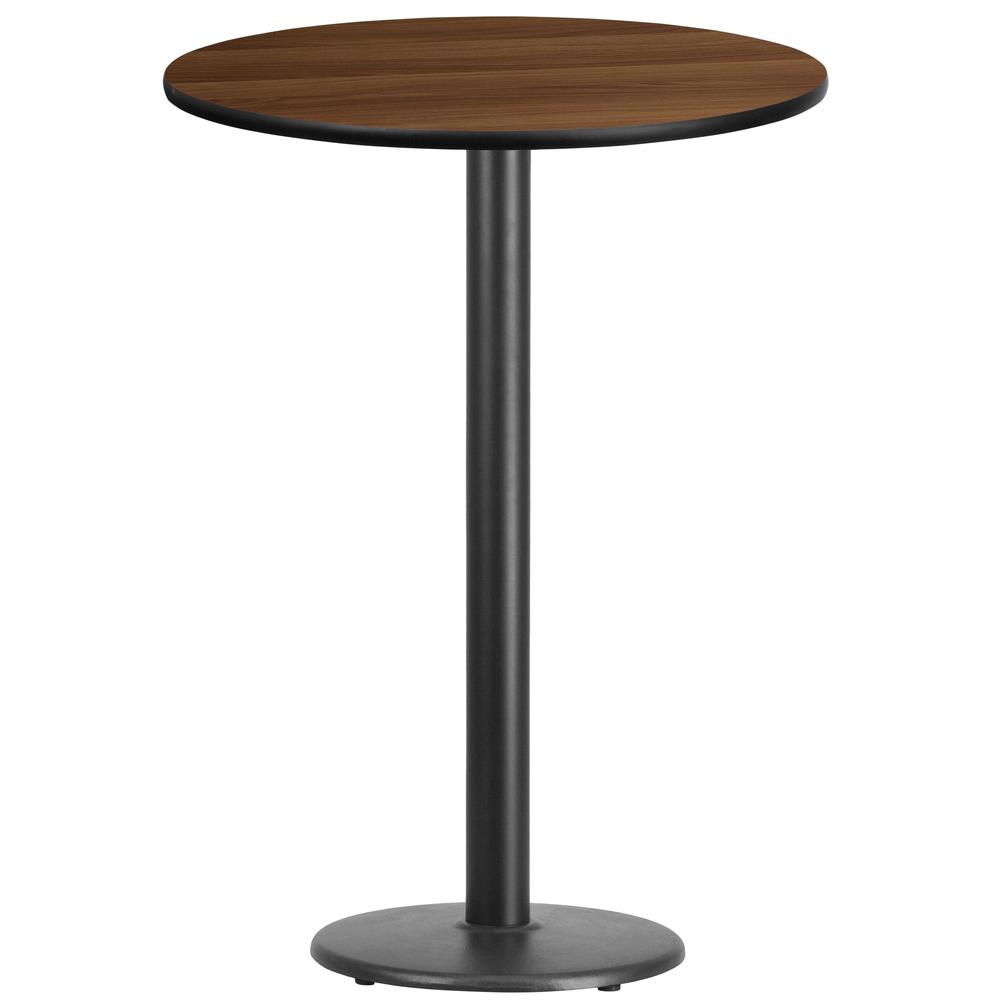 30'' Round Walnut Laminate Table Top with 18'' Round Bar Height Table Base - Flash Furniture