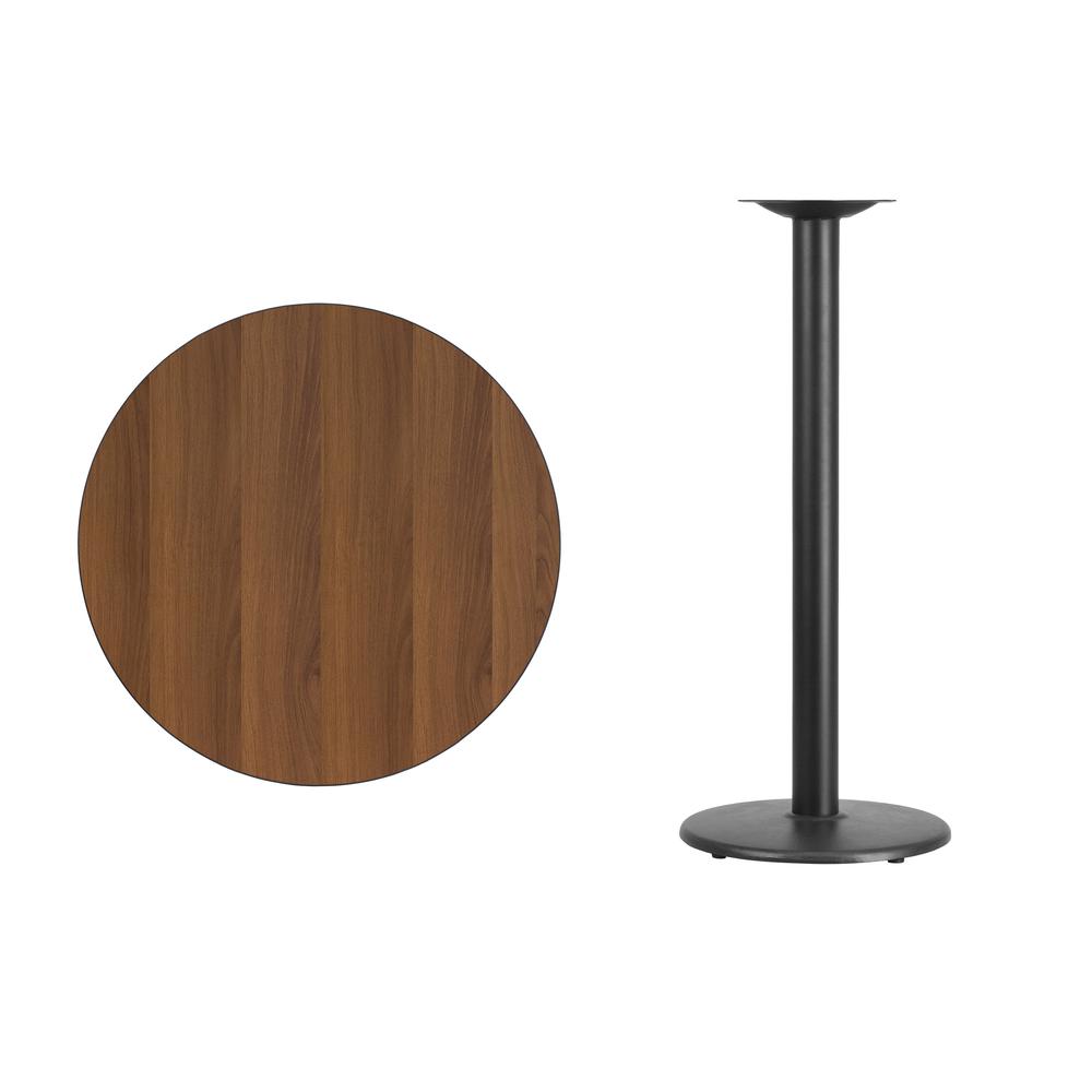 30'' Round Walnut Laminate Table Top with 18'' Round Bar Height Table Base - Flash Furniture