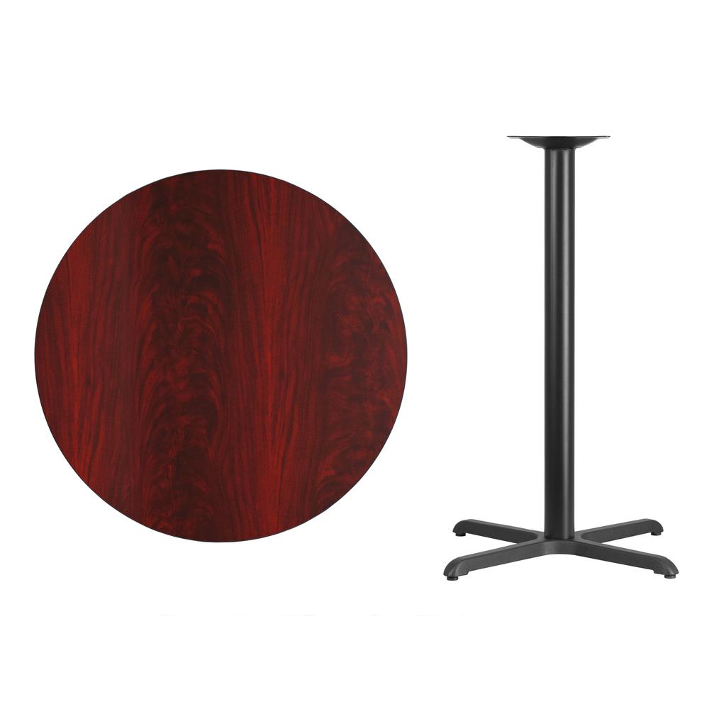 36'' Round Mahogany Laminate Table Top with 30'' x 30'' Bar Height Table Base - Flash Furniture