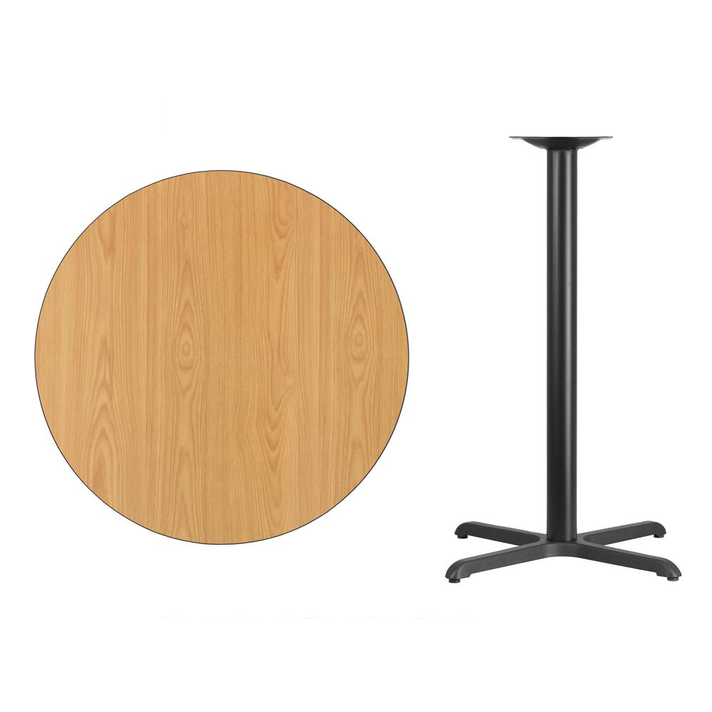 36'' Round Natural Laminate Table Top with 30'' x 30'' Bar Height Table Base - Flash Furniture