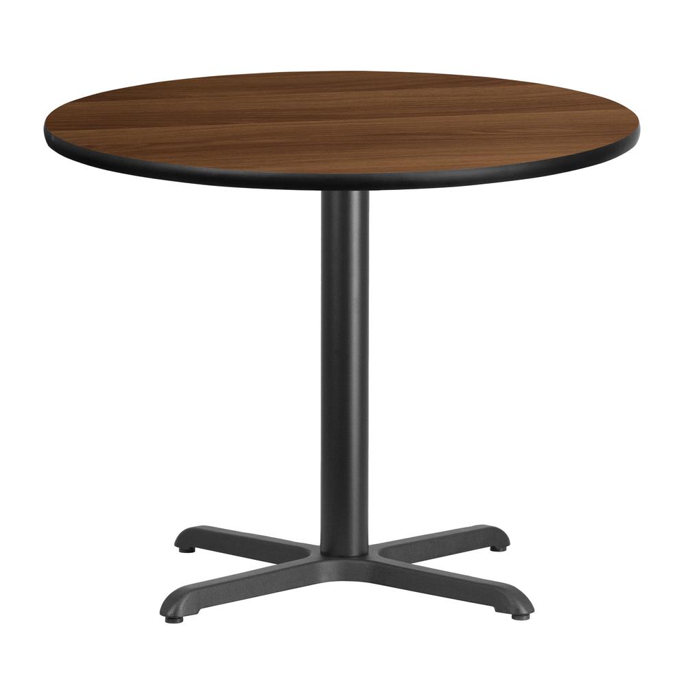 36'' Round Walnut Laminate Table Top with 30'' x 30'' Table Height Base - Flash Furniture