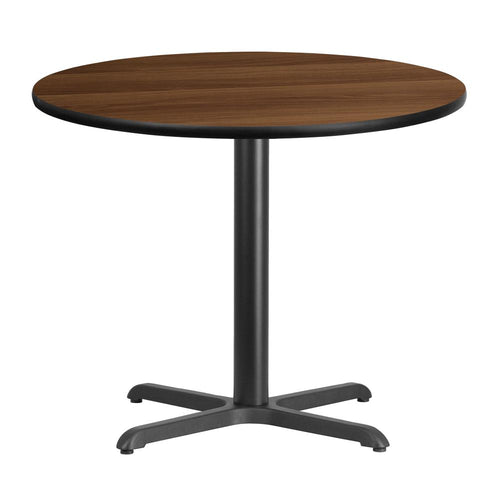 36'' Round Walnut Laminate Table Top with 30'' x 30'' Table Height Base - Flash Furniture