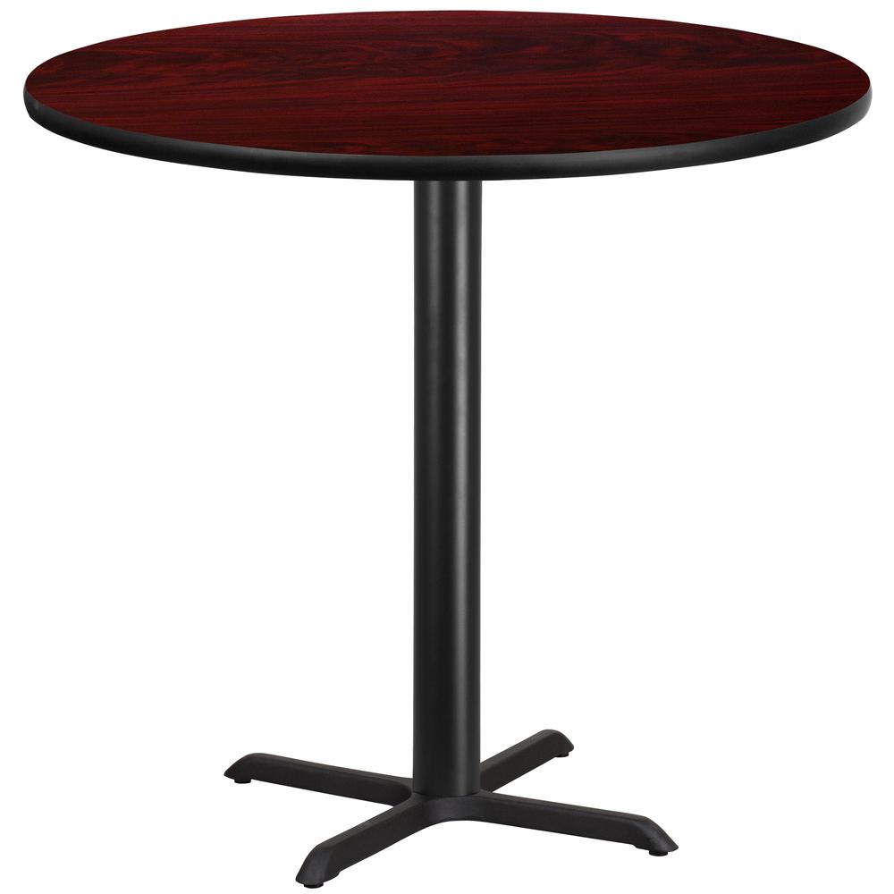 42'' Round Mahogany Laminate Table Top with 33'' x 33'' Bar Height Table Base - Flash Furniture