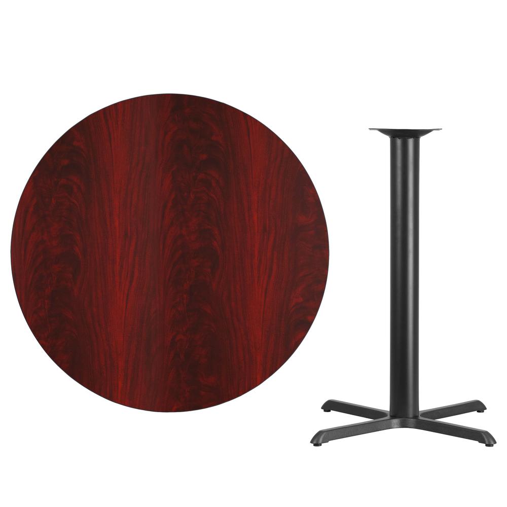 42'' Round Mahogany Laminate Table Top with 33'' x 33'' Bar Height Table Base - Flash Furniture