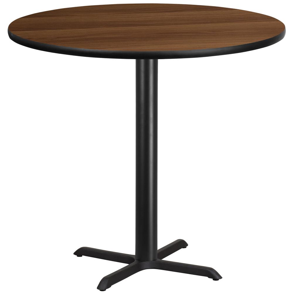 42'' Round Walnut Laminate Table Top with 33'' x 33'' Bar Height Table Base - Flash Furniture