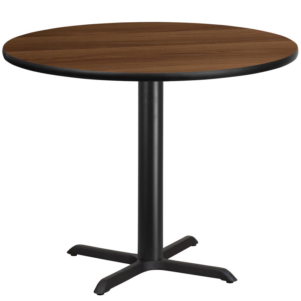 42'' Round Walnut Laminate Table Top with 33'' x 33'' Table Height Base - Flash Furniture