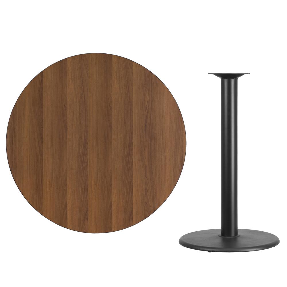 42'' Round Walnut Laminate Table Top with 24'' Round Bar Height Table Base - Flash Furniture