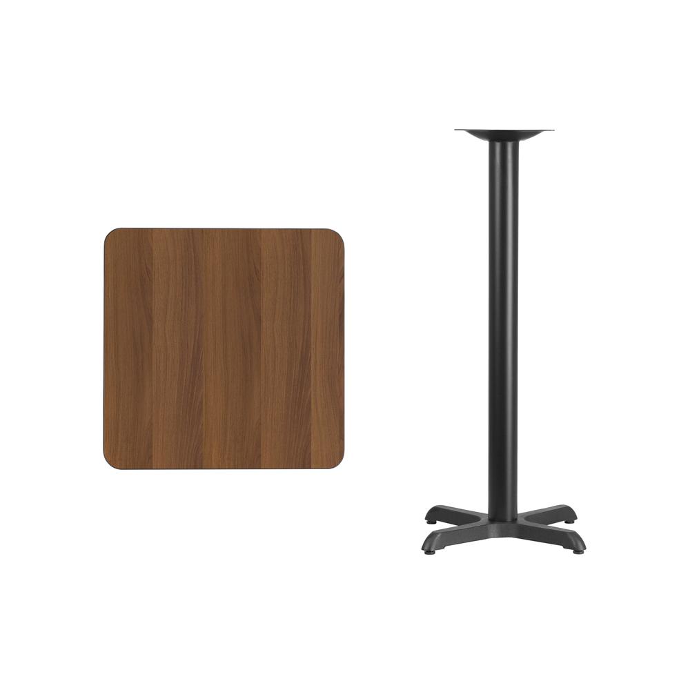 24'' Square Walnut Laminate Table Top with 22'' x 22'' Bar Height Table Base - Flash Furniture