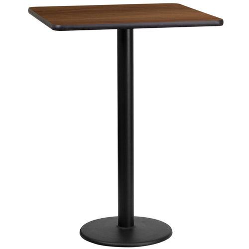 24'' Square Walnut Laminate Table Top with 18'' Round Bar Height Table Base - Flash Furniture