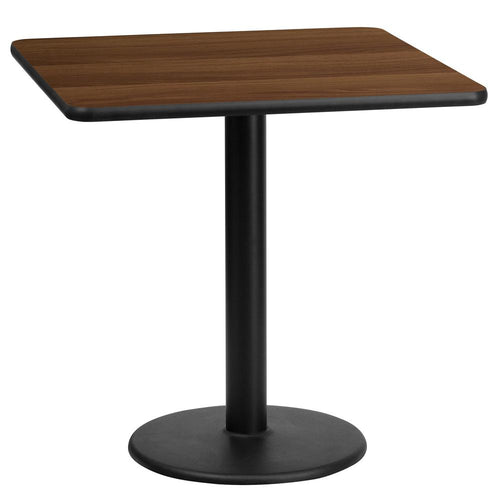 24'' Square Walnut Laminate Table Top with 18'' Round Table Height Base - Flash Furniture