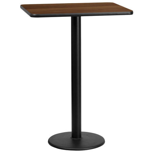 24'' x 30'' Rectangular Walnut Table Top with 18'' Round Bar Height Table Base - Flash Furniture